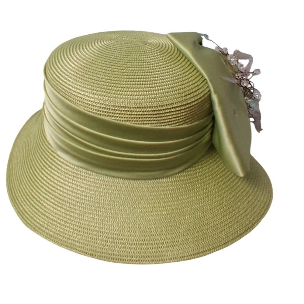 Donna Vinci Couture Lime Green Church Hat Wide Brim Bow Floral H247 NEW